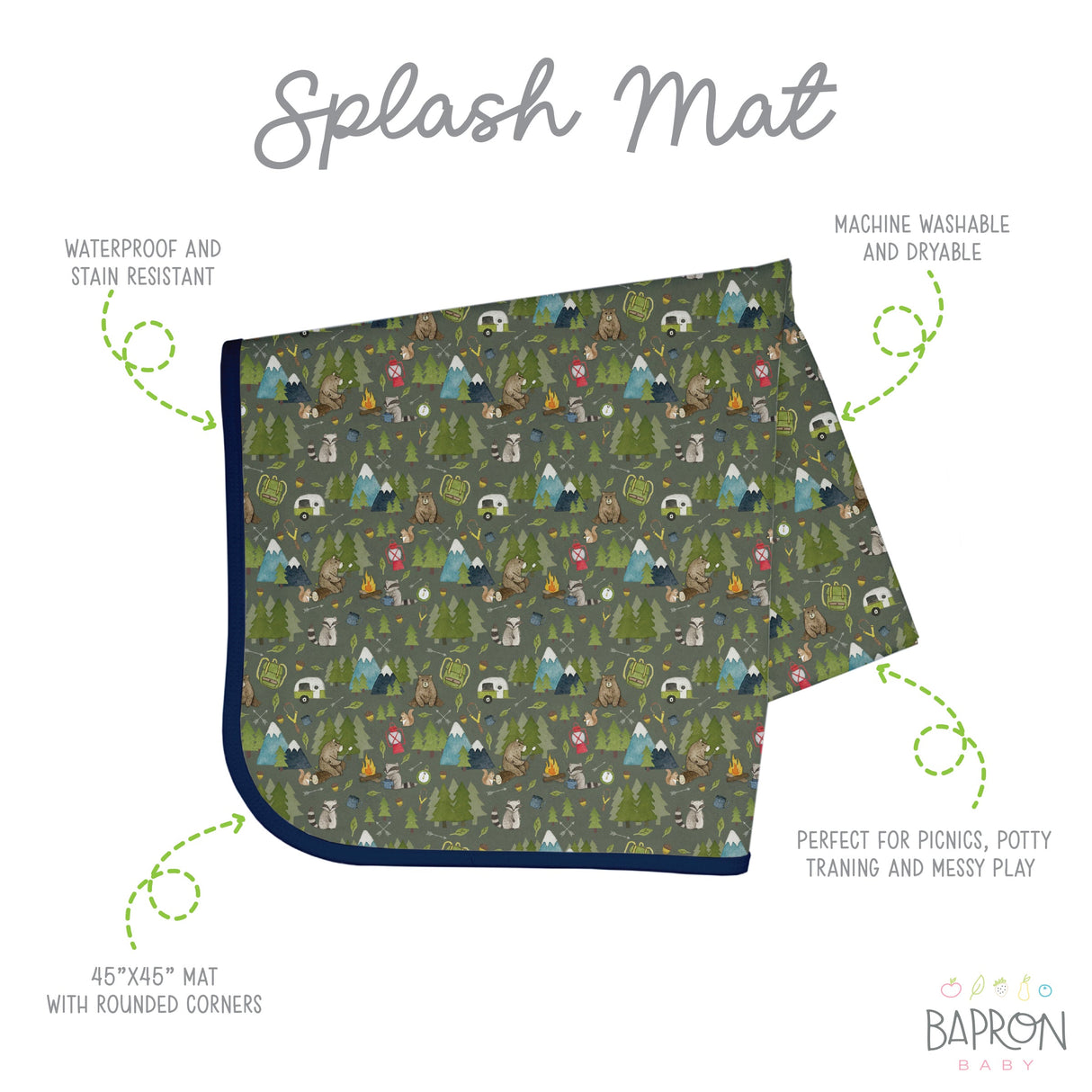 Camping Bears Splash Mat - A Waterproof Catch-All for Highchair Spills and More! from BapronBaby