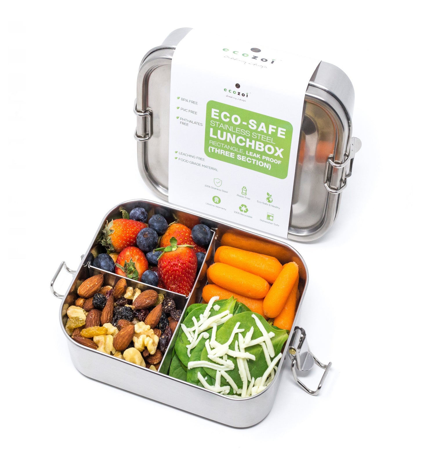 Stainless Steel Lunch Box, 3 Compartment Leak Proof, 24 Oz from ecozoi