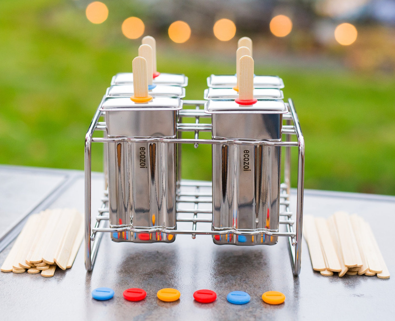 Stainless Steel Popsicle Molds, Square with Reusable Bamboo Sticks from ecozoi