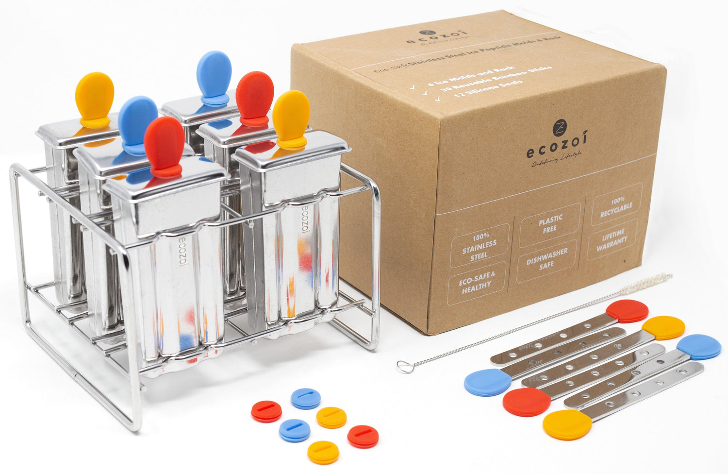 Stainless Steel Popsicle Molds and Rack, Square Shape, Steel Sticks from ecozoi