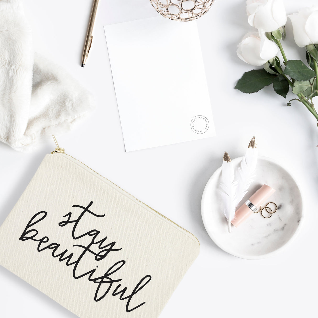 Stay Beautiful Cotton Canvas Cosmetic Bag from The Cotton & Canvas Co.