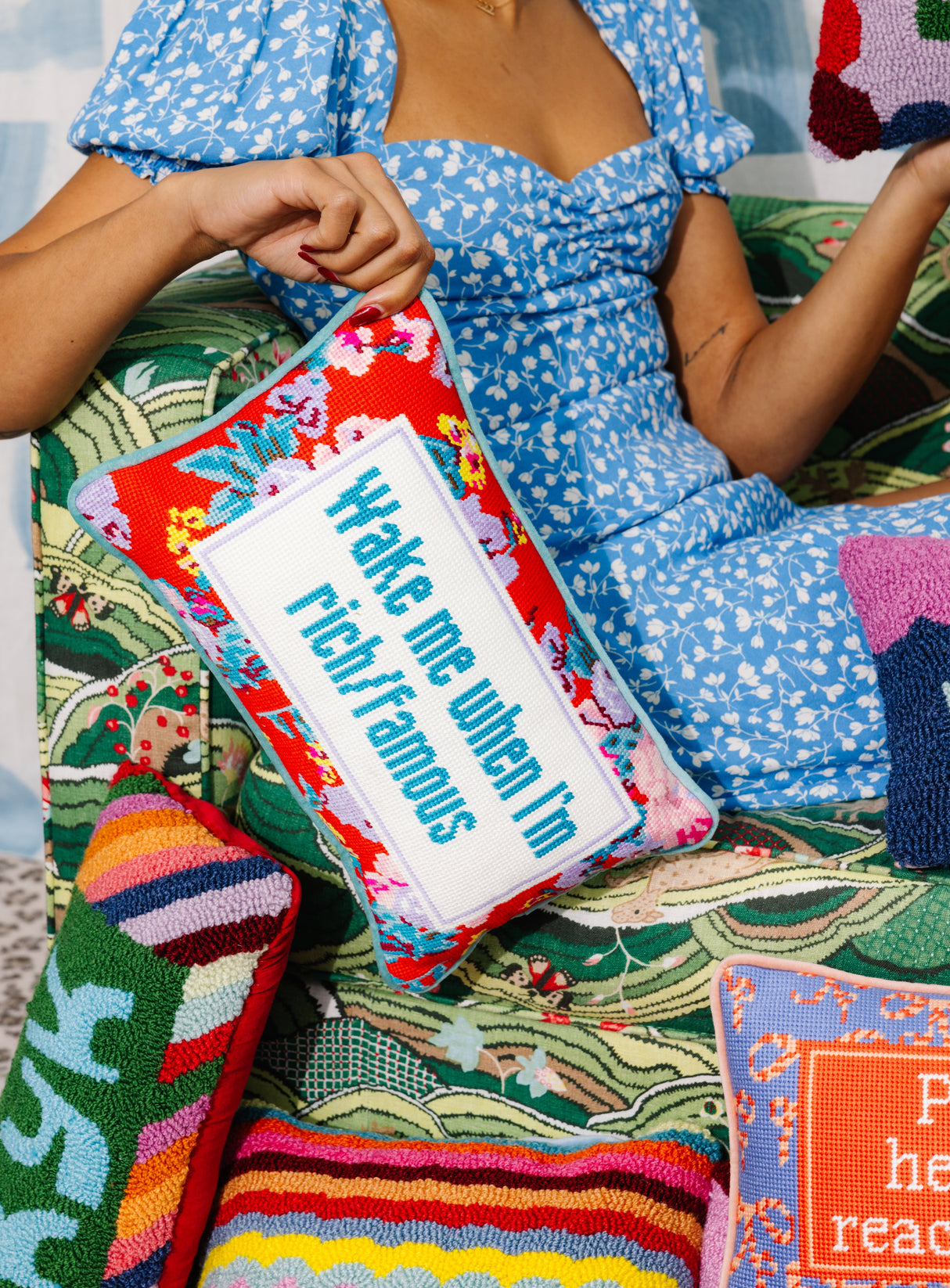 Rich And Famous Needlepoint Pillow from Furbish Studio