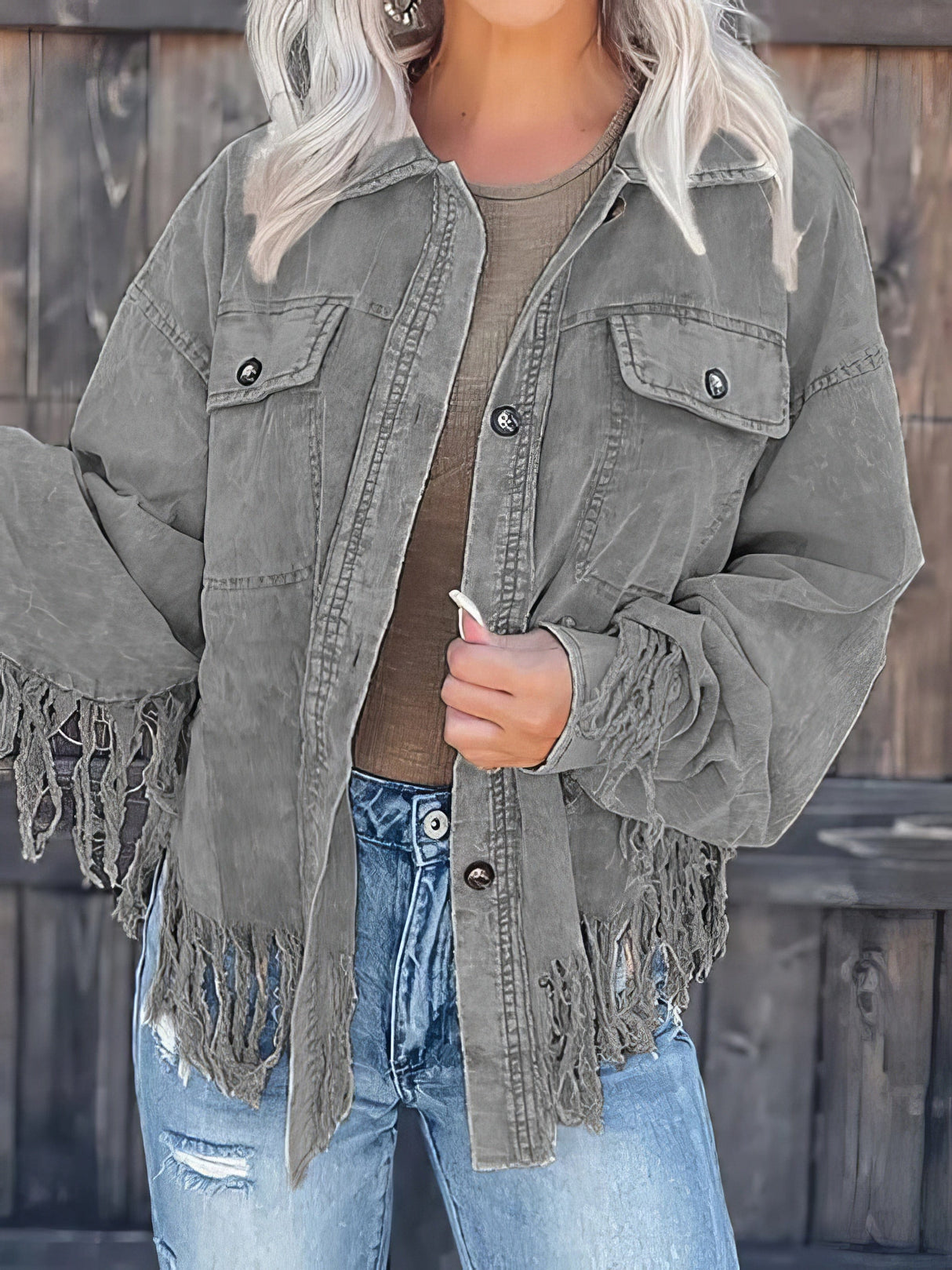 Alluring Corduroy Jacket with Fringe from MsDressly