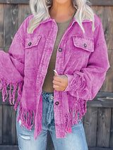 Beige Corduroy Jacket with Fringe Trim from MsDressly