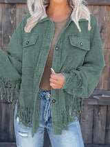 Beige Corduroy Jacket with Fringe Trim from MsDressly