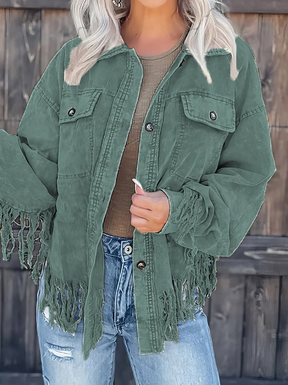 Alluring Corduroy Jacket with Fringe from MsDressly