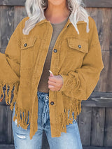 Beige Corduroy Jacket with Fringe Trim from MsDressly