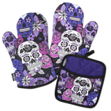 Sugar Skull Purple Oven Mitts And Potholder Set From Zapps Clothing