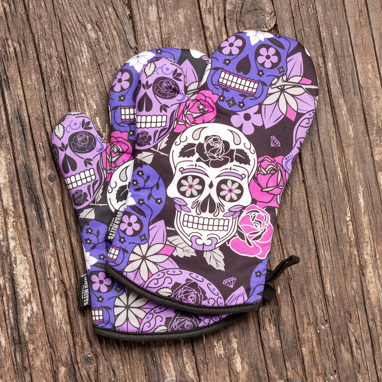 Sugar Skull Purple Oven Mitts And Potholder Set From Zapps Clothing