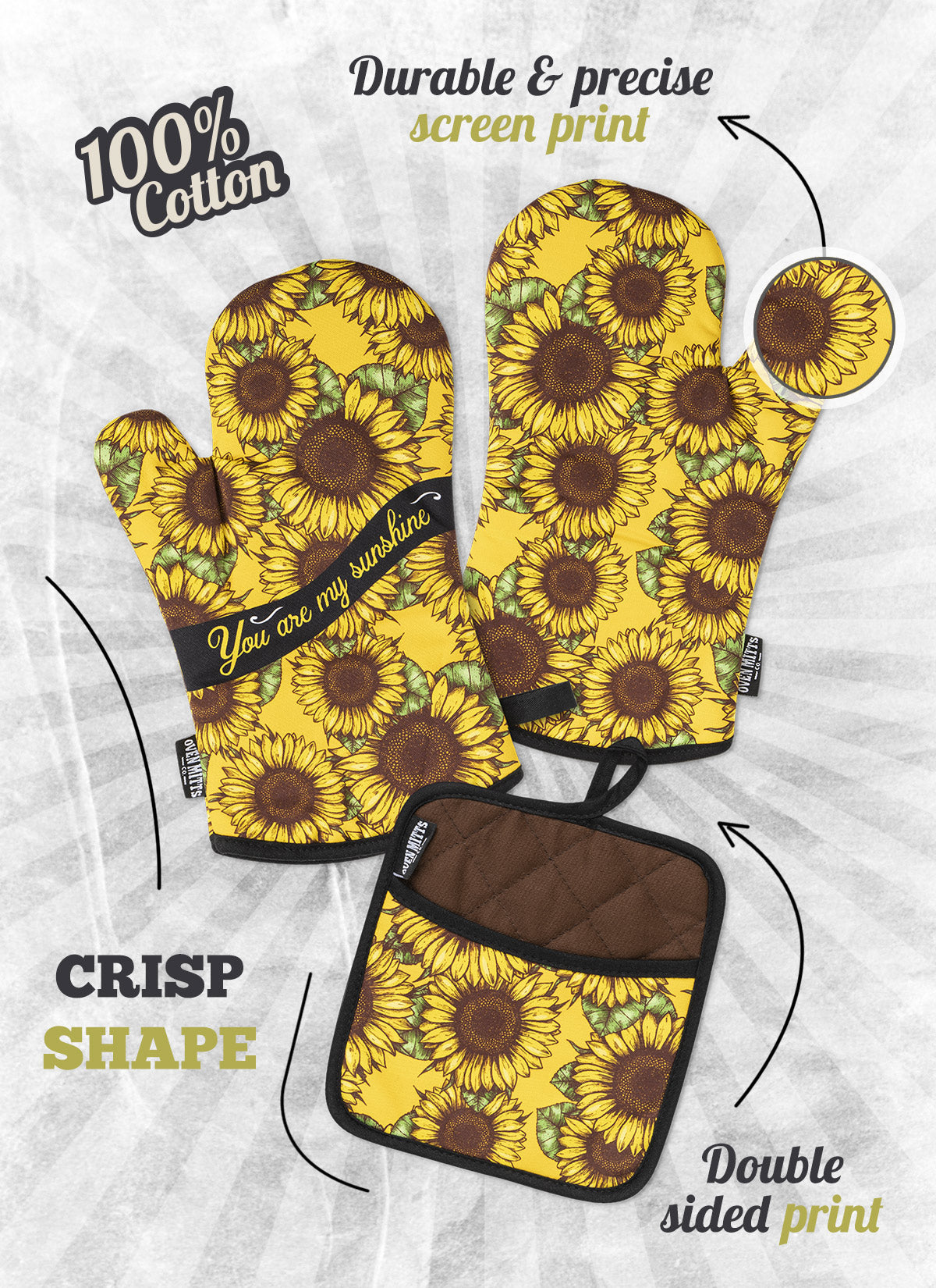 Sunflower You Are My Sunshine Oven Mitts And Potholder Set From Zapps Clothing