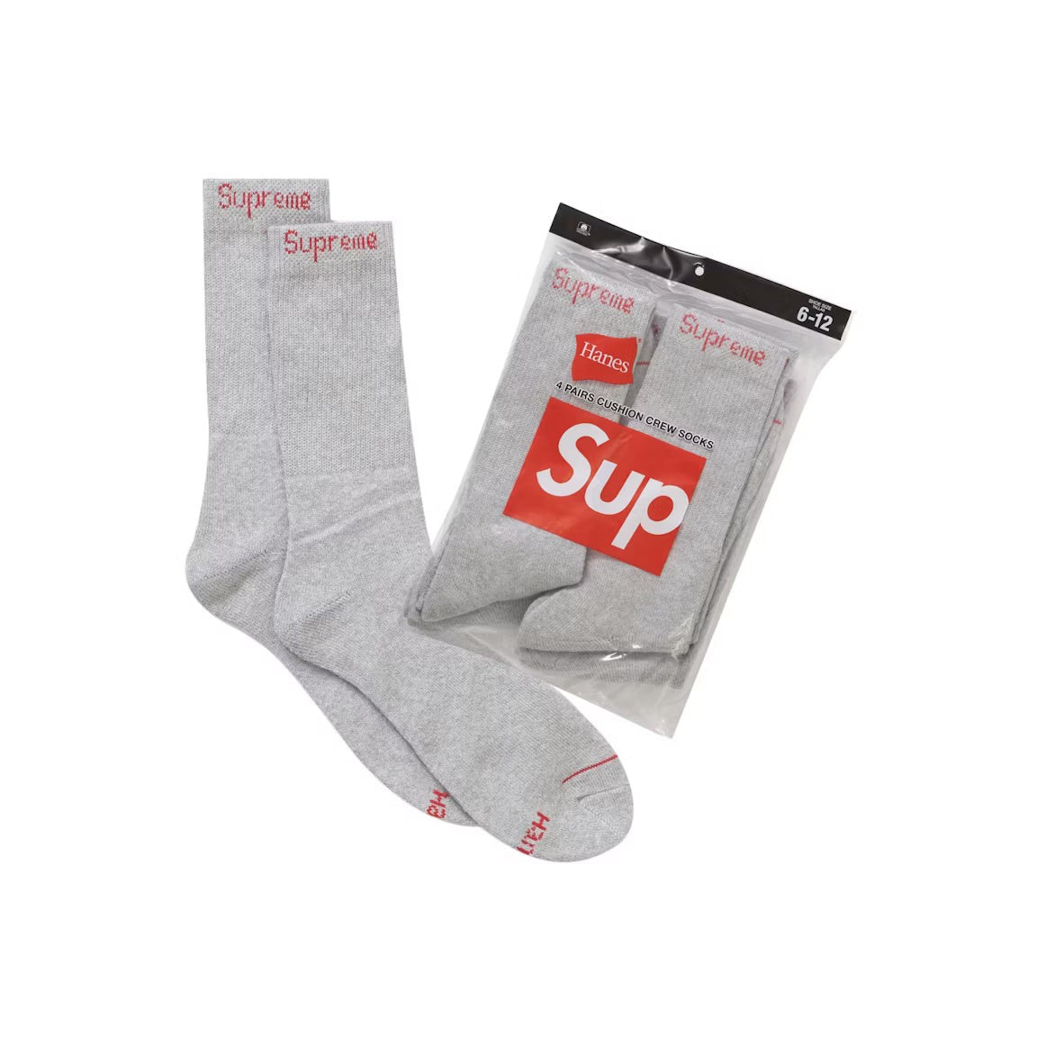 Supreme Hanes Crew Socks (4 Pack) Heather Grey from LacedUp