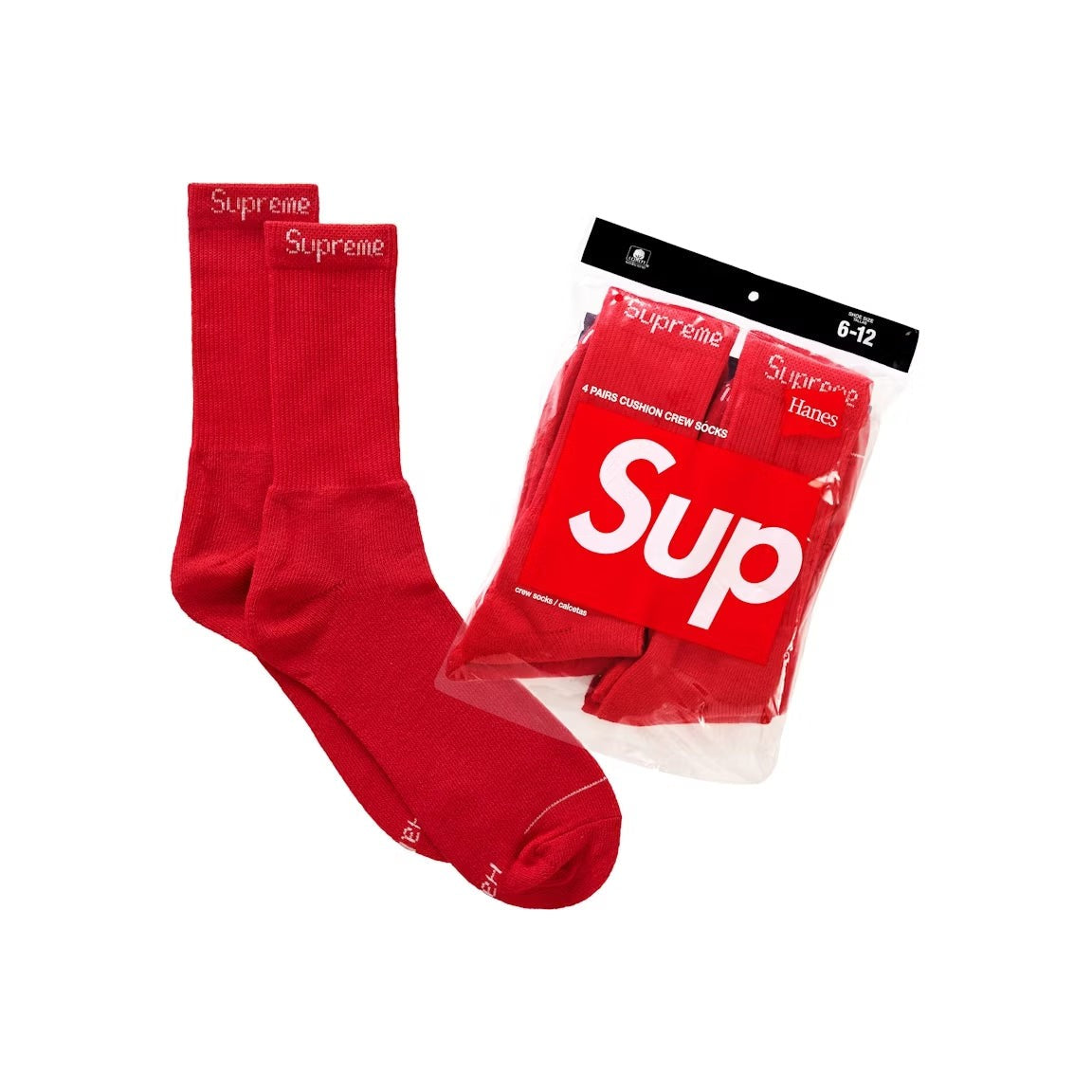 Supreme Hanes Crew Socks (4 Pack) Red from LacedUp