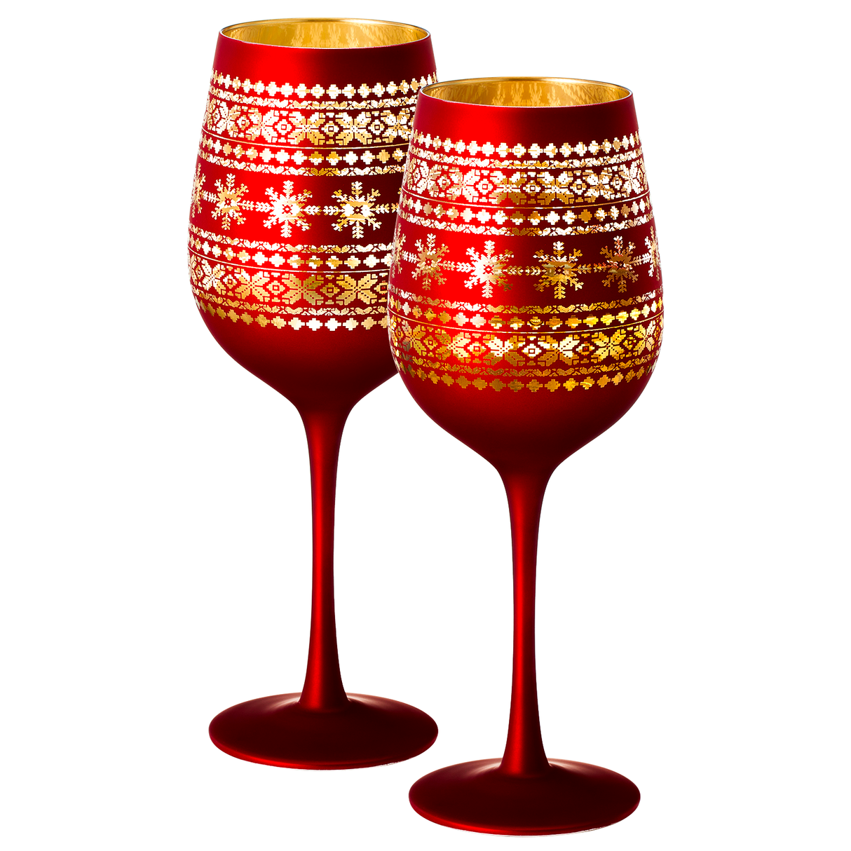 Crystal Stemmed Christmas Wine Glasses Goblets - Set of 2 - Vibrant Themed Red & Gold Etched Winter Snow Wonderland Frosted Glass, Perfect Holiday Themed Seasonal Parties, Great for Christmas & Gifts from The Wine Savant
