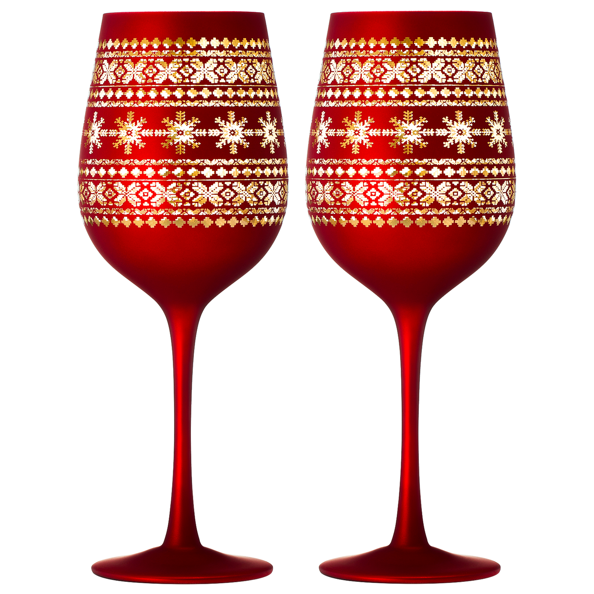 Crystal Stemmed Christmas Wine Glasses Goblets - Set of 2 - Vibrant Themed Red & Gold Etched Winter Snow Wonderland Frosted Glass, Perfect Holiday Themed Seasonal Parties, Great for Christmas & Gifts from The Wine Savant