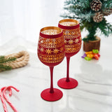Crystal Stemmed Christmas Wine Glasses Goblets - Set of 2 - Vibrant Themed Red & Gold Etched Winter Snow Wonderland Frosted Glass, Perfect Holiday Themed Seasonal Parties, Great for Christmas & Gifts from The Wine Savant