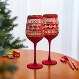 Crystal Stemmed Christmas Wine Glasses Goblets - Set of 2 - Vibrant Themed Red & Gold Etched Winter Snow Wonderland Frosted Glass, Perfect Holiday Themed Seasonal Parties, Great for Christmas & Gifts from The Wine Savant