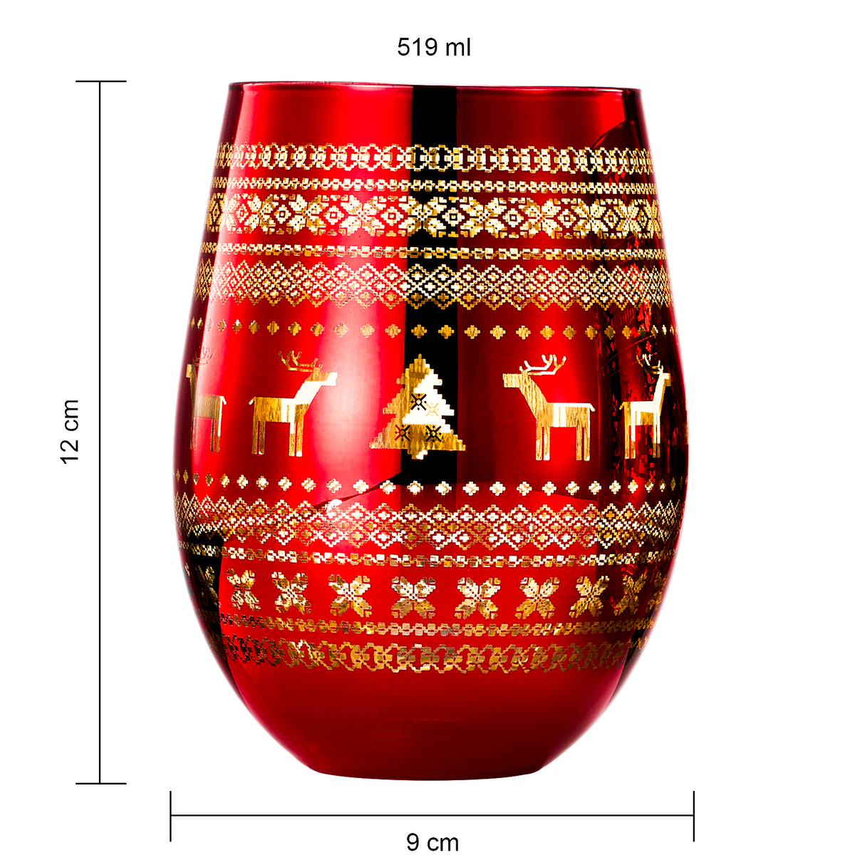 Crystal Christmas Tree Wine & Water Glasses - Set of 2 - Holiday Themed Red & Gold Etched Winter Snow Wonderland Frosted Glass, Perfect Seasonal Parties, Gifts Him & Her Trees Décor - Stemless Trees from The Wine Savant
