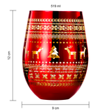 Crystal Christmas Tree Wine & Water Glasses - Set of 2 - Holiday Themed Red & Gold Etched Winter Snow Wonderland Frosted Glass, Perfect Seasonal Parties, Gifts Him & Her Trees Décor - Stemless Trees from The Wine Savant