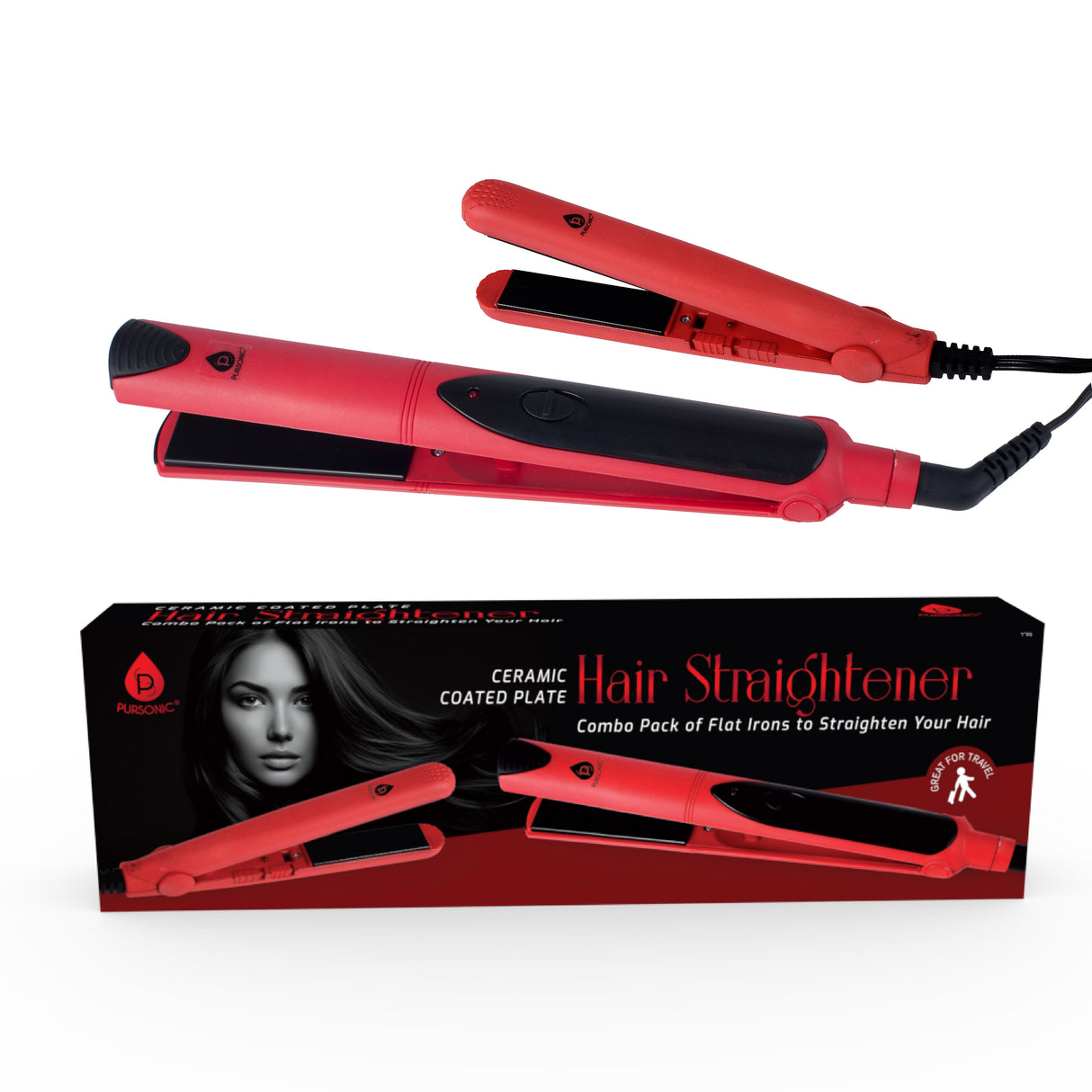 Professional Salon Quality Flat Iron Hair Straightener With A Free Travel Straightener from Pursonic