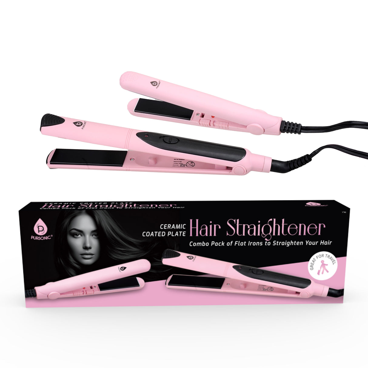 Professional Salon Quality Flat Iron Hair Straightener With A Free Travel Straightener from Pursonic
