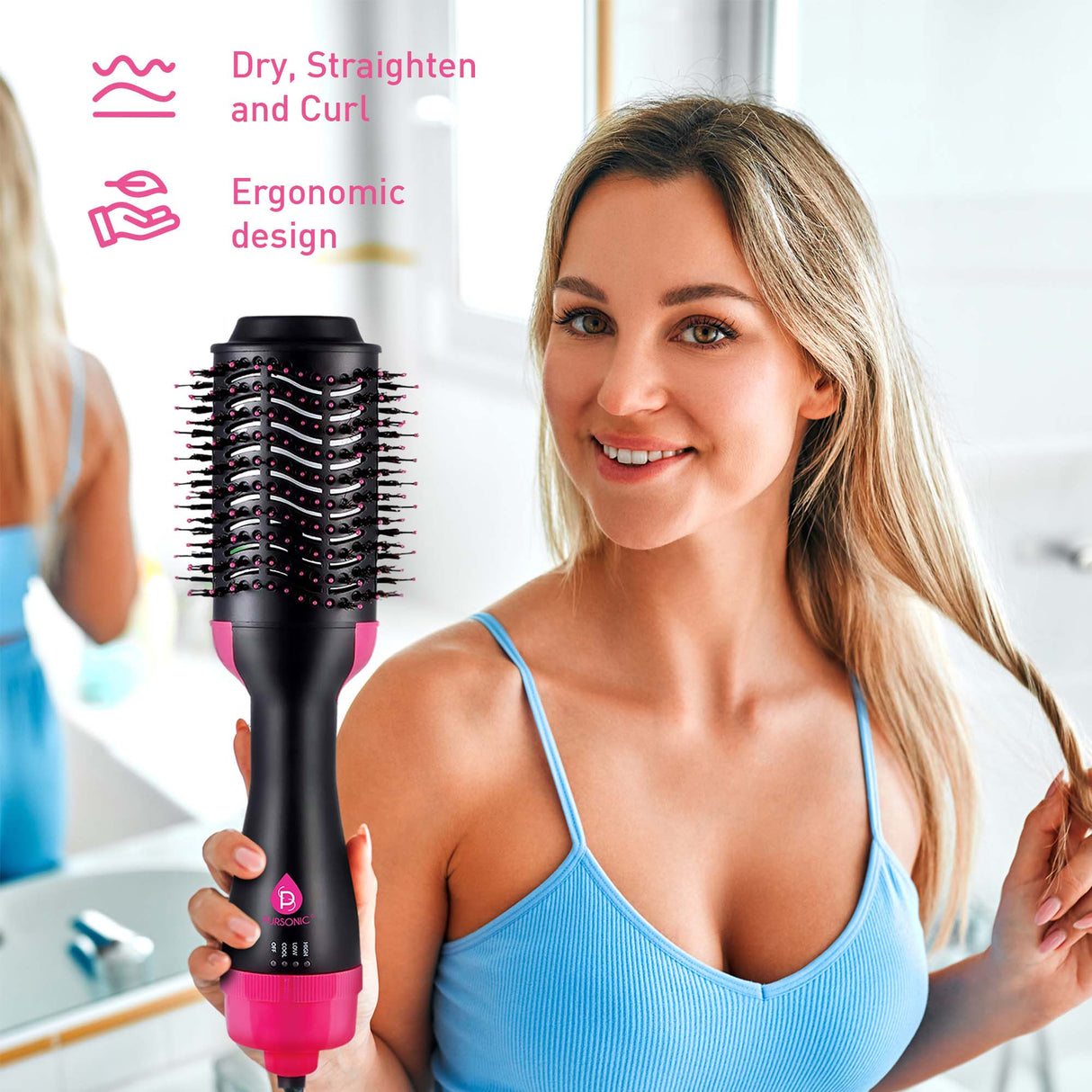 Hair Styling Power Bundle: One Step Hair Dryer & Volumizer Brush + Professional Salon Quality Flat Iron Hair Straightener With Free Travel Straightener from Pursonic