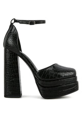 Tempt Me Croc Textured High Block Heel Sandals from London Rag International