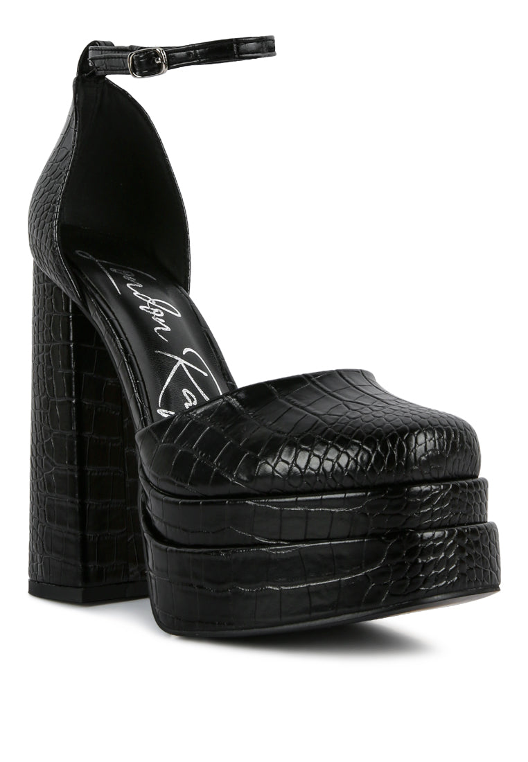 Tempt Me Croc Textured High Block Heel Sandals from London Rag International