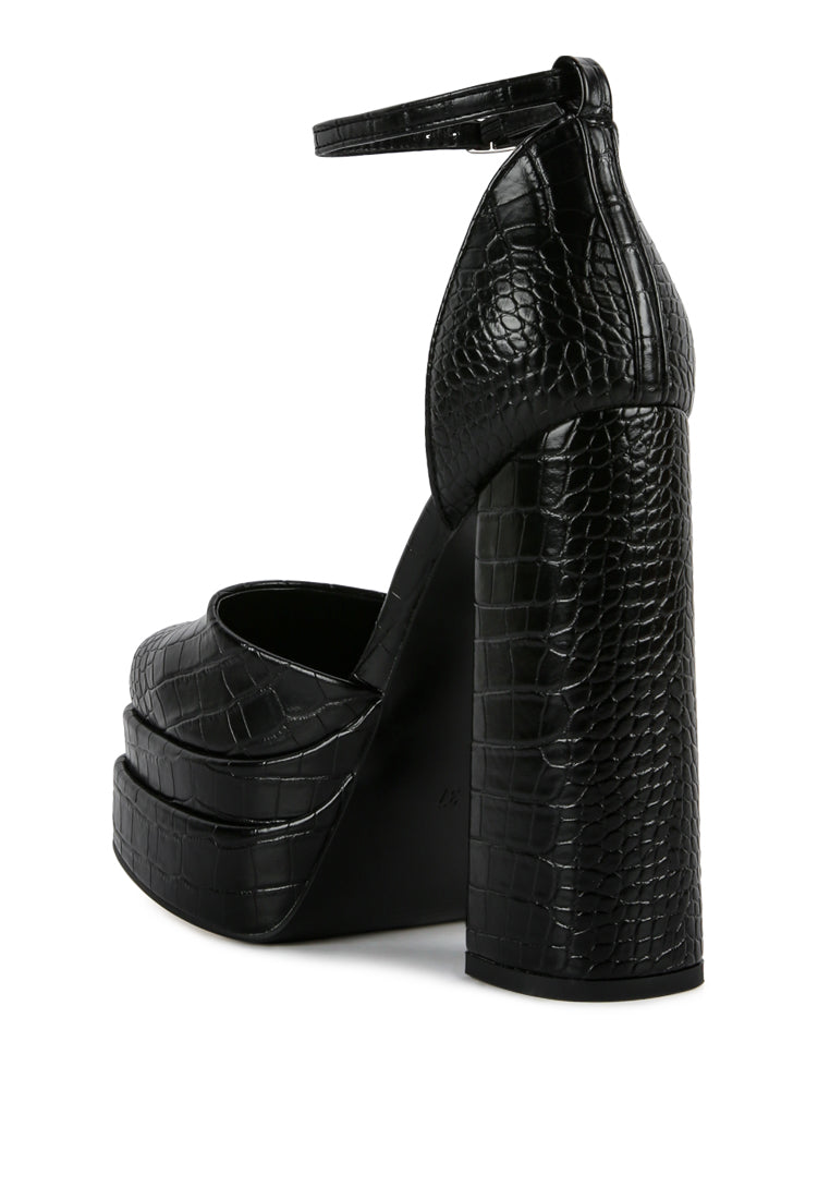 Tempt Me Croc Textured High Block Heel Sandals from London Rag International