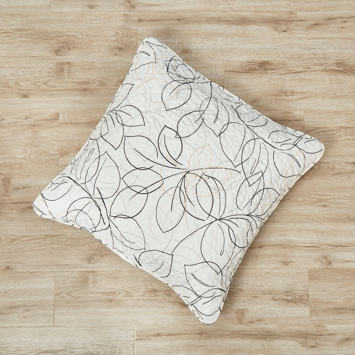 Tache Modern Abstract Leaf Line Art Foliage White Grey Black Gold Cushion Covers / Euro Sham (TJ3571)