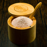 Bamboo Salt Container filled with Pink Himalayan Salt from Spice Wheel
