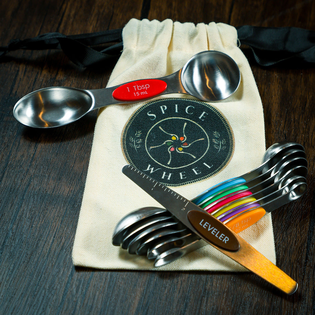 Magnetic Spoons with leveler and Canvas Gift Bag from Spice Wheel