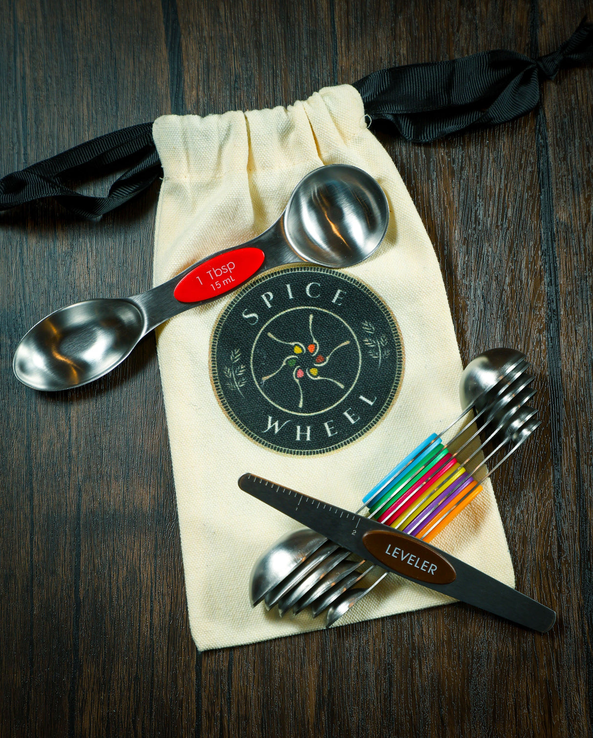 Magnetic Spoons with leveler and Canvas Gift Bag from Spice Wheel