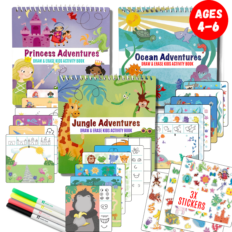 Small 7" Dry Erase Activity Book (incl. 2 Washable Markers & Reusable Stickers) from UnbuckleMe®