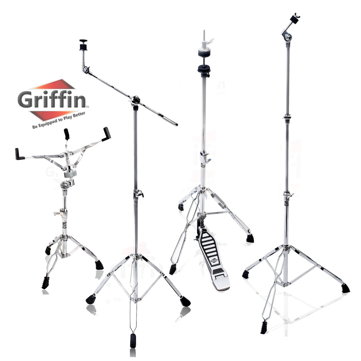 GRIFFIN Cymbal Stand Hardware Pack 4 Piece Set | Full Size Percussion Drum Hardware Kit with Snare Mount, Hi-Hat Pedal, Cymbal Boom, & Straight Cymbal Stand | Lightweight & Portable | Perfect for Gigs from GeekStands.com