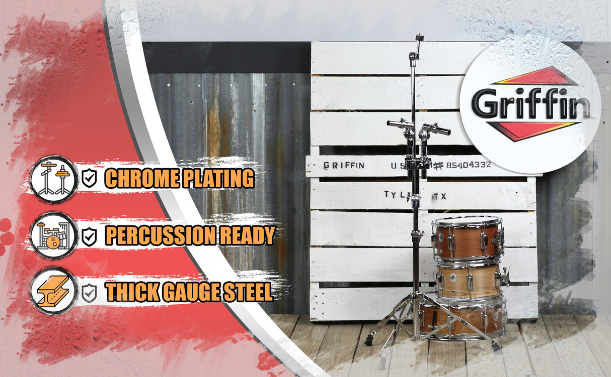 Double Tom Drum Stand with Cymbal Arm by GRIFFIN - Drummers Percussion Set Hardware Kit from GeekStands