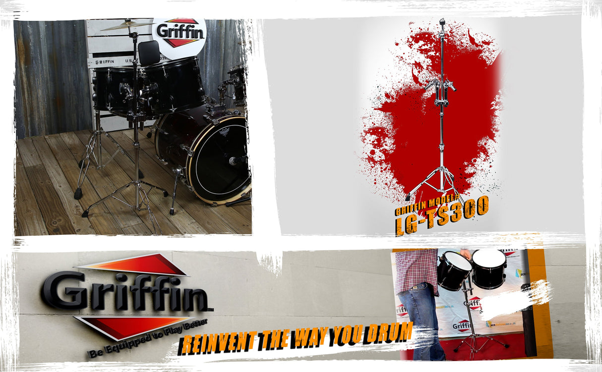 Double Tom Drum Stand with Cymbal Arm by GRIFFIN - Drummers Percussion Set Hardware Kit from GeekStands