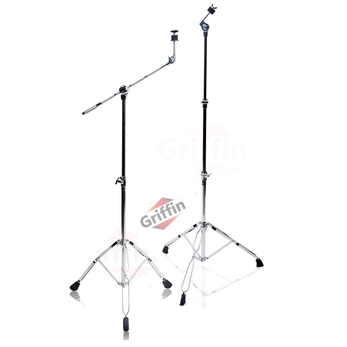 Cymbal Boom Stand & Straight Cymbal Stand Combo (Pack of 2) by GRIFFIN | Percussion Drum Hardware Set for Mounting & Holding Crash, Ride, Splash Cymbals | Arm Counterweight Adapter Kit & Double Braced from GeekStands.com