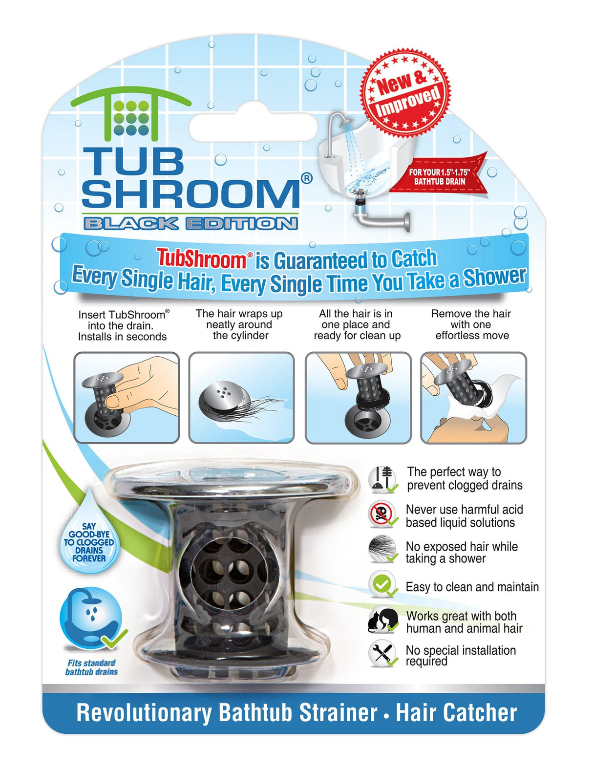 TubShroom® (Black Chrome) The Hair Catcher That Prevents Clogged Tub Drains from TubShroom.com