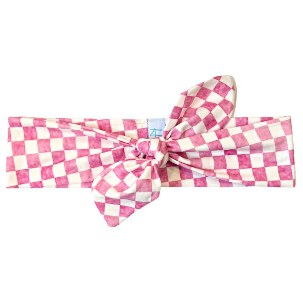 Ultra Soft Knotted Headband - Pink Checkered From Headbands of Hope