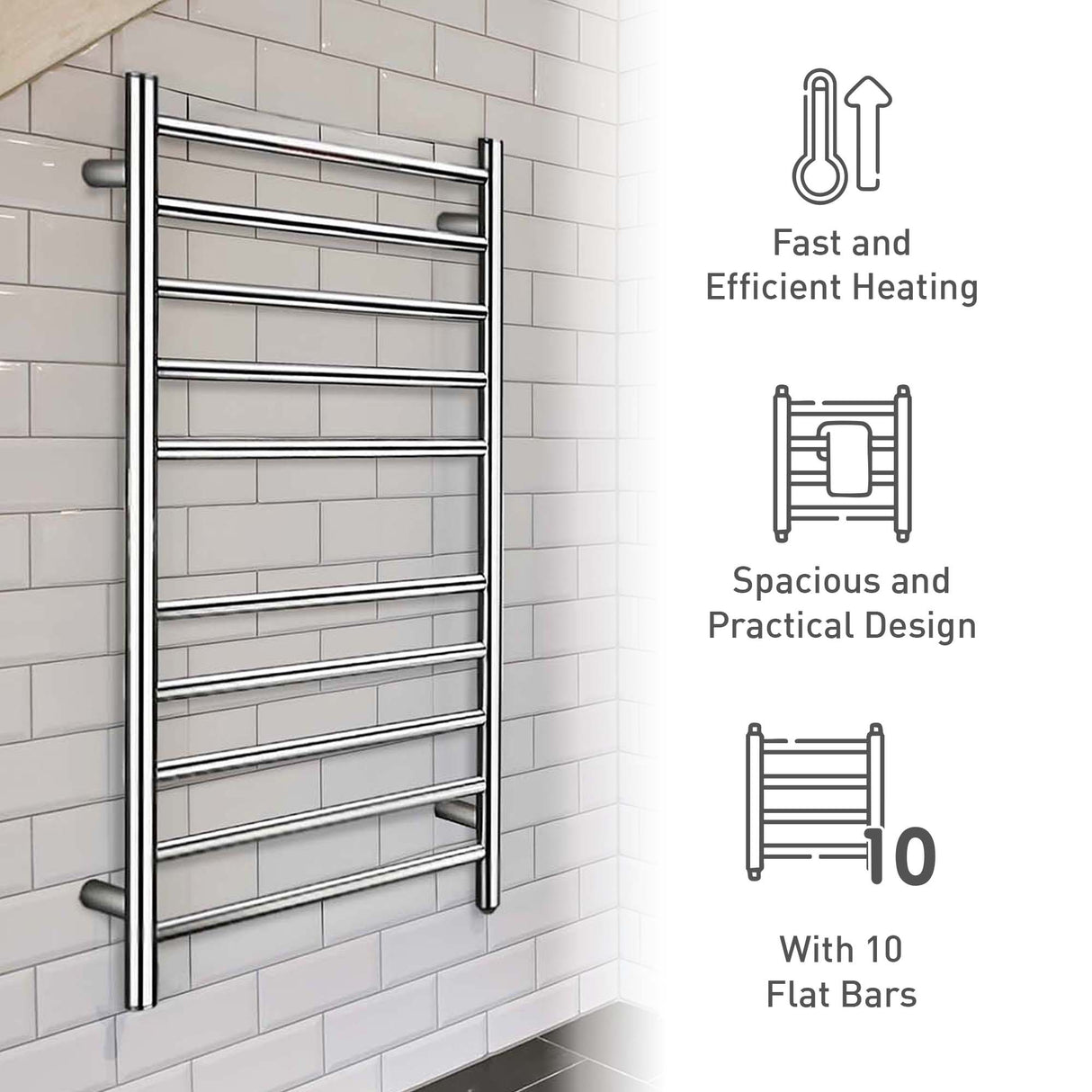 10 bar Stainless Steel Wall Mounted Electric Towel Warmer from Pursonic
