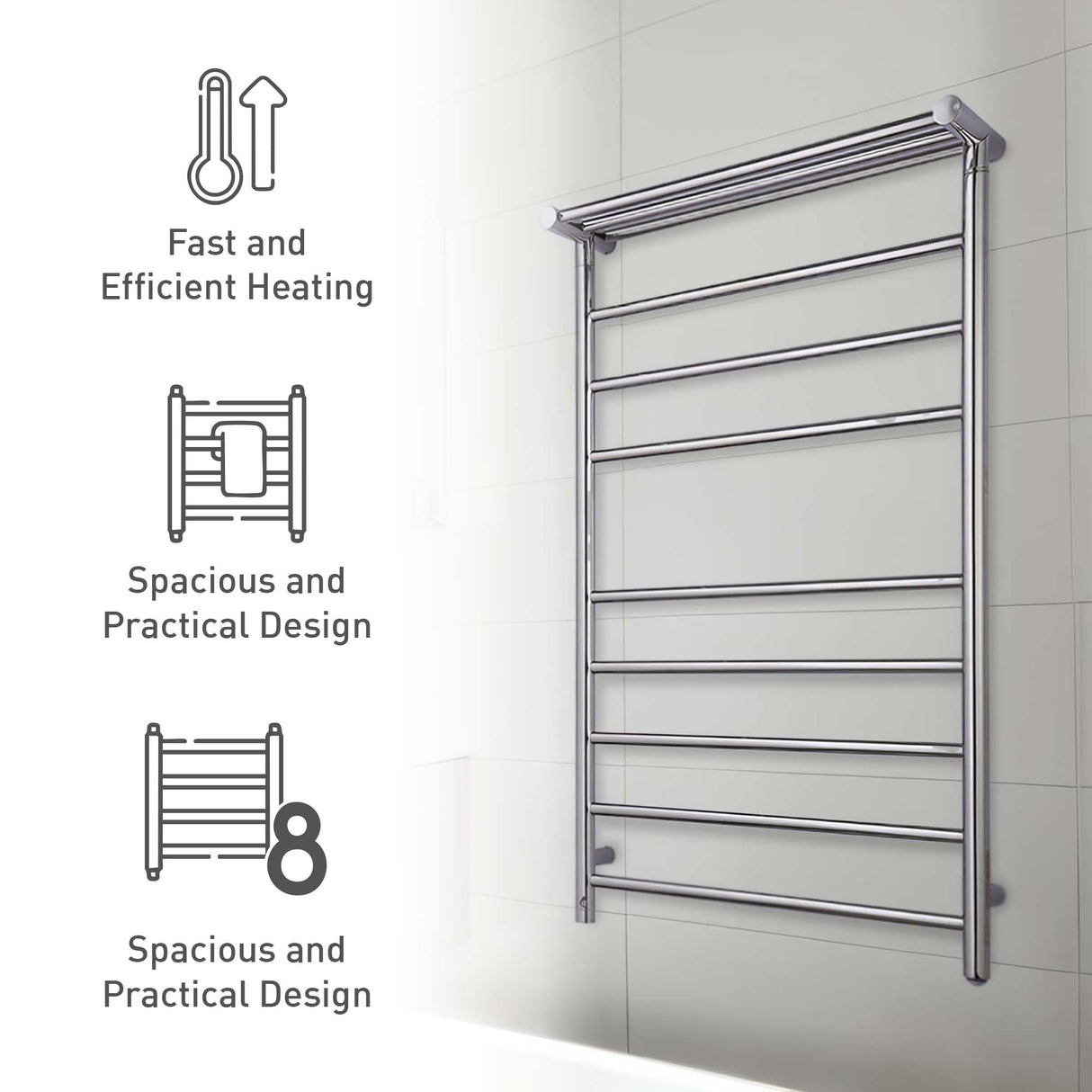 Pursonic Wall Mount Electric Towel Warmer with 8 Heated Bars Plus 3 Non-heated Bars from Pursonic
