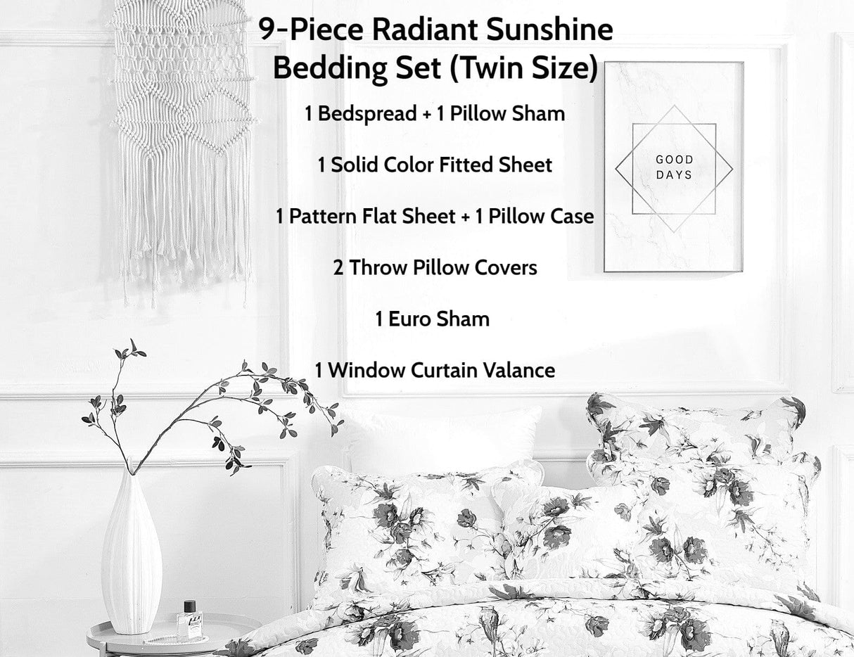 DaDa Bedding Bed in a Bag Bundle Set - Radiant Sunshine Yellow Hummingbirds Floral Bedding Set (JHW-925) from DaDalogy Bedding Collection