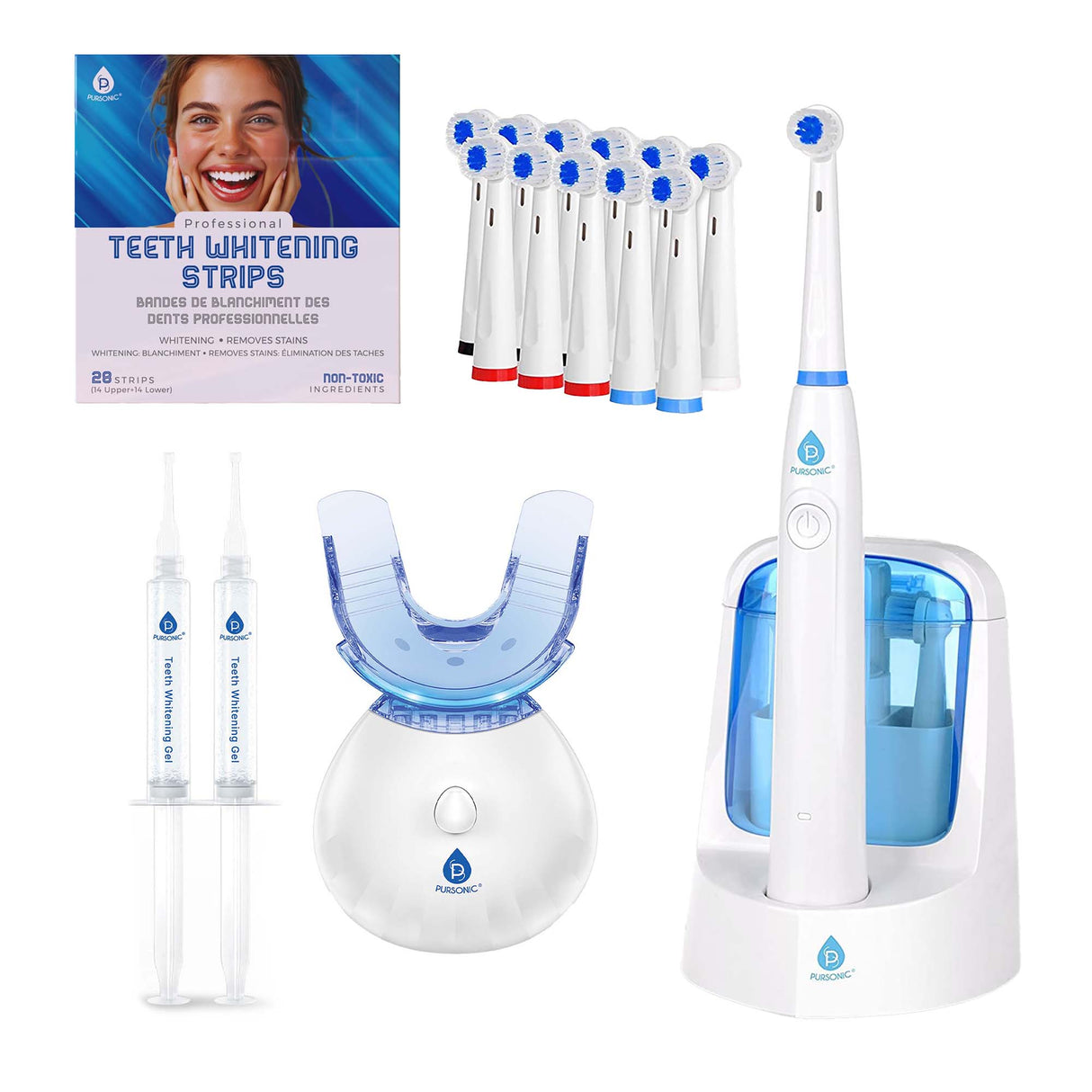 Pursonic Advanced Smile Care Bundle – LED Whitening Kit, Whitening Strips, & Electric Toothbrush from Pursonic