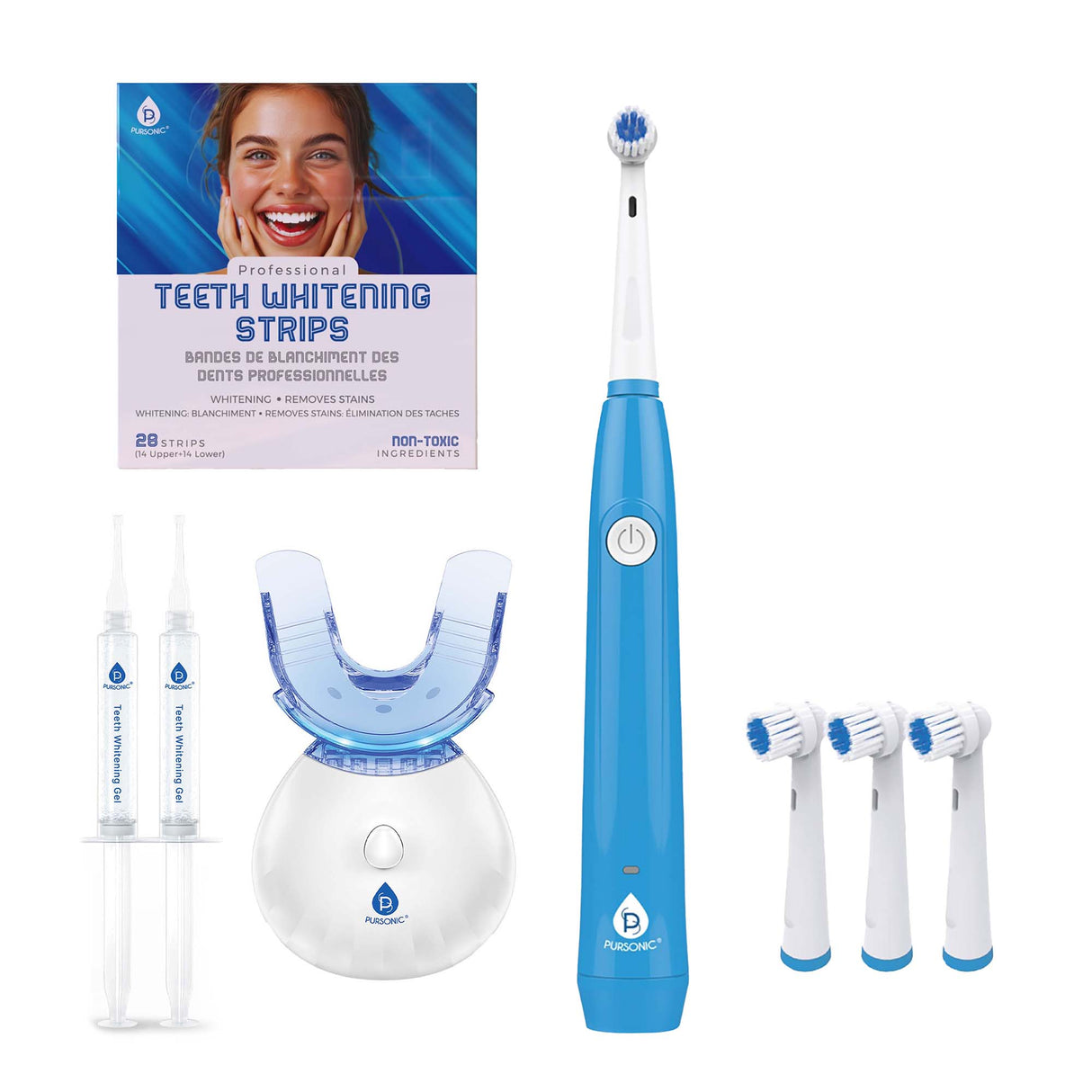 Pursonic Ultimate Teeth Whitening & Oral Care Bundle – LED Whitening Kit, Whitening Strips, & USB Electric Toothbrush from Pursonic