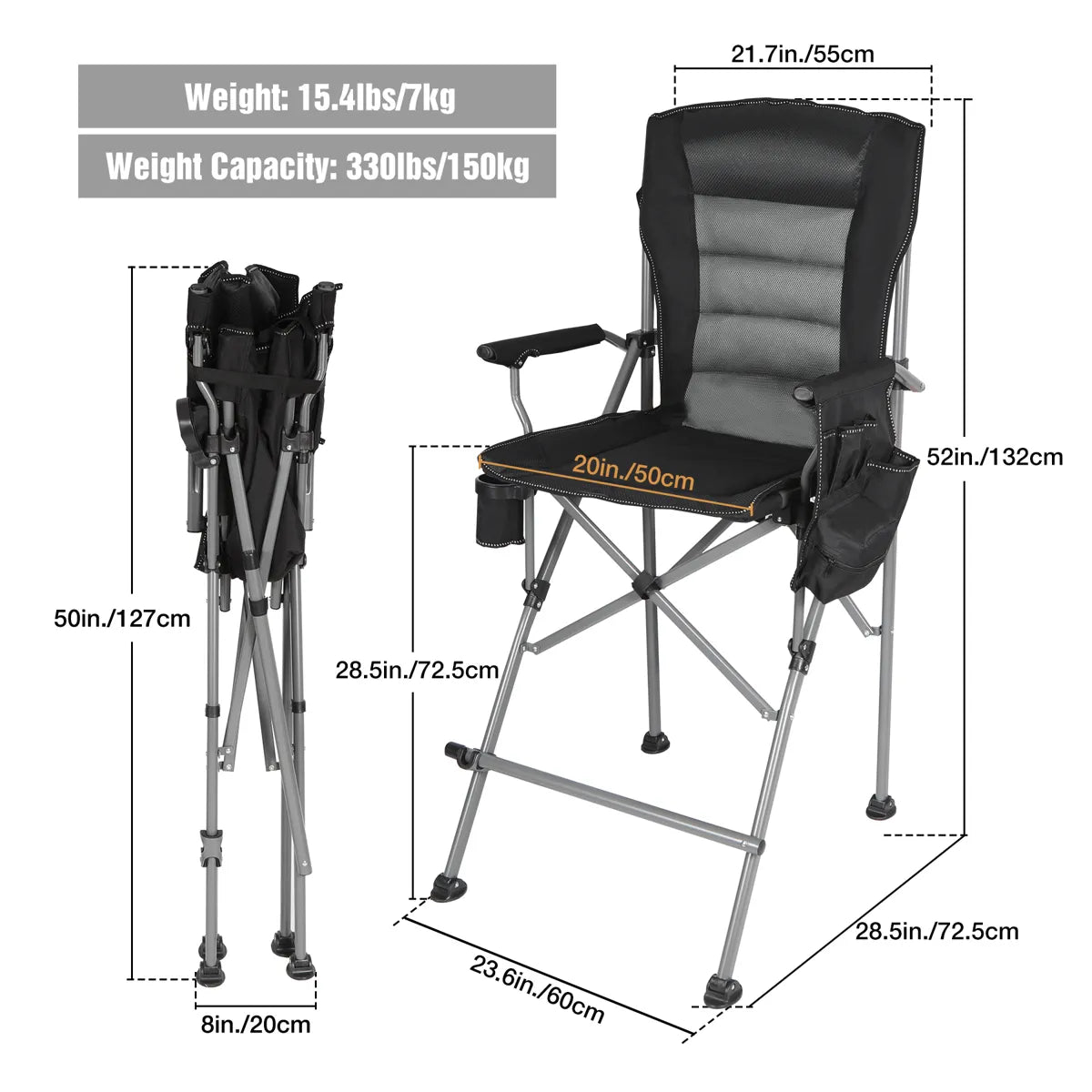 Extra Tall Bar Height Foldable Director Chairs for Adults with High Back and Hard Arms, Support 330lbs From Redcamp