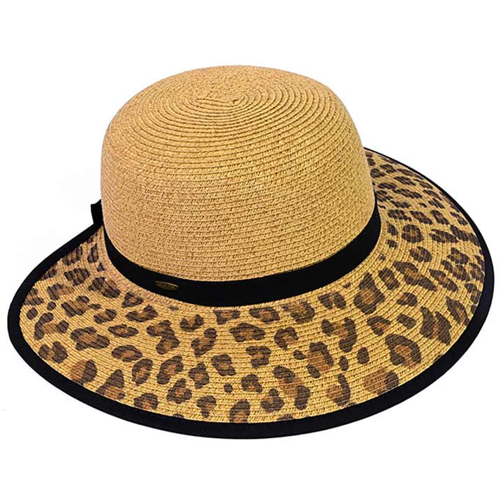 C.C Leopard Wide Brim Straw Sun Hat from Madeline Love