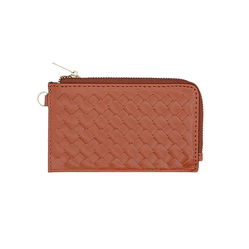 Faux Leather Basket Weave Flat Card Holder Wallet with Wristlet  from Madeline Love