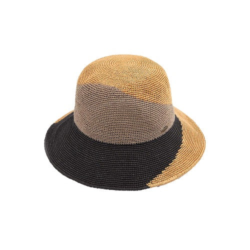 C.C Handmade Paper Crochet Cloche Summer Sun Hat Two-Tone Color Block Paper Hat Crochet Beach Hat from Madeline Love