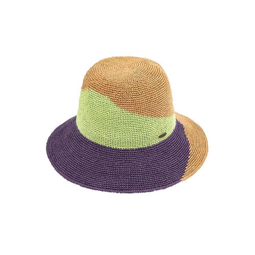 C.C Handmade Paper Crochet Cloche Summer Sun Hat Two-Tone Color Block Paper Hat Crochet Beach Hat from Madeline Love