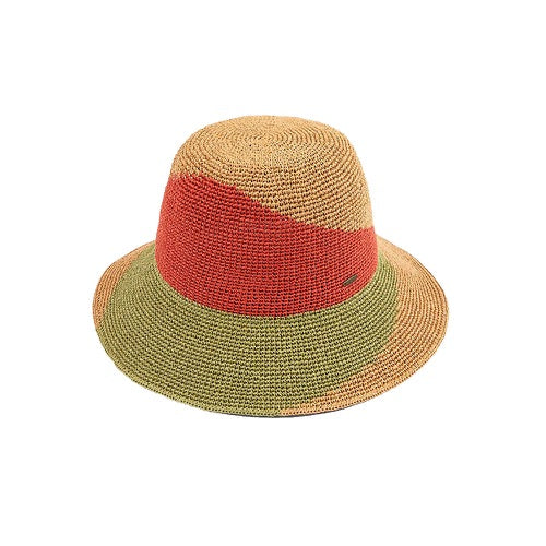 C.C Handmade Paper Crochet Cloche Summer Sun Hat Two-Tone Color Block Paper Hat Crochet Beach Hat from Madeline Love